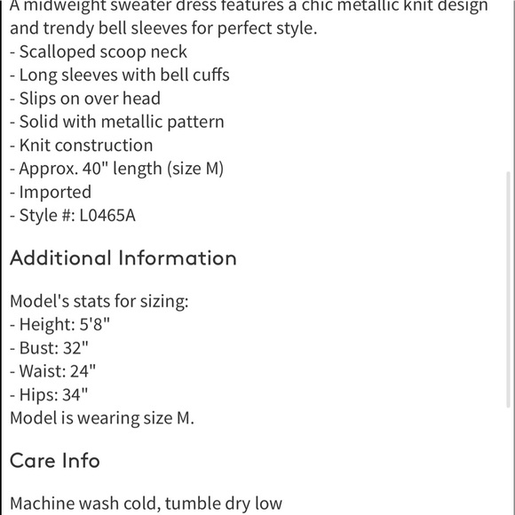 Nina Leonard bell sleeve sweater dress NWT… - Picture 4 of 4